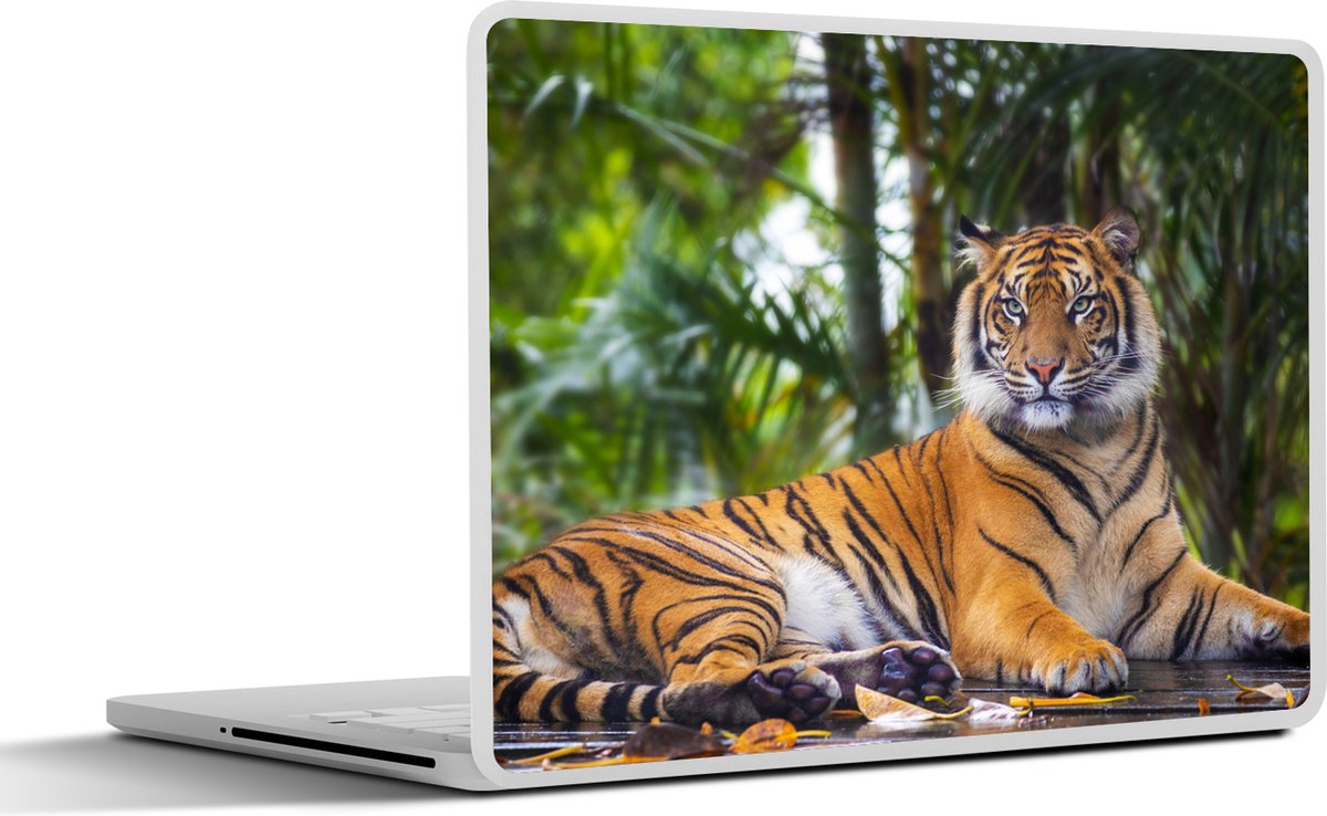 Laptop sticker - 10.1 inch - Tijger - Dieren - Bos - Bladeren - Jungle - 25x18cm - Laptopstickers - Laptop skin - Cover