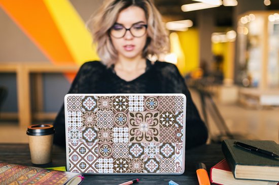 Sticker pour ordinateur portable - 11,6 pouces - Motifs - Vintage - Marron - Fleurs - Formes - 30x21cm - Autocollants pour ordinateur portable - Skin pour ordinateur portable - Housse