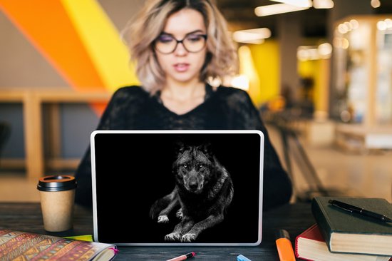 Sticker ordinateur portable - 12,3 pouces - Animaux - Loup - Zwart - Wit - Portrait