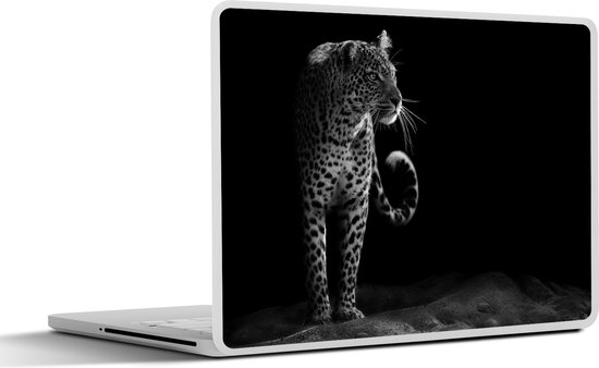 Sticker pour ordinateur portable - 15,6 pouces - Animaux sauvages - Léopard - Nature - Zwart - Wit - 36x27,5 cm - Autocollants pour ordinateur portable - Skin pour ordinateur portable - Housse