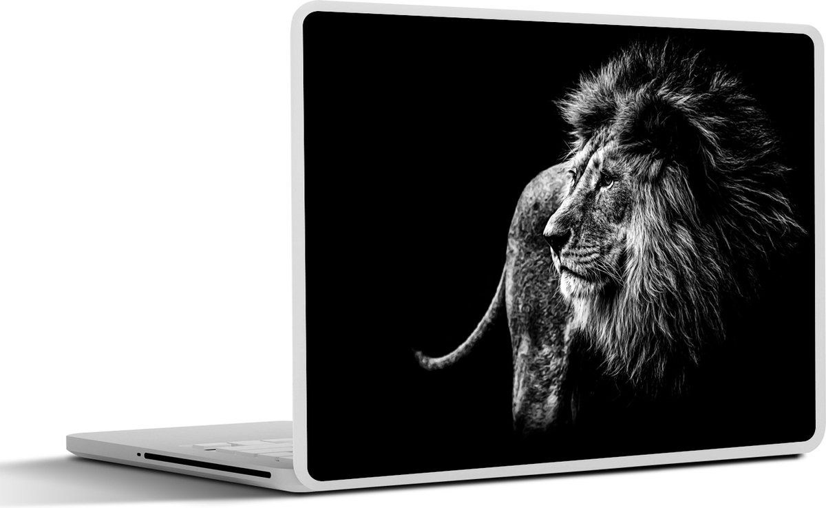 Laptop sticker - 10.1 inch - Dieren - Wild - Leeuw - Zwart - Wit - 25x18cm - Laptopstickers - Laptop skin - Cover