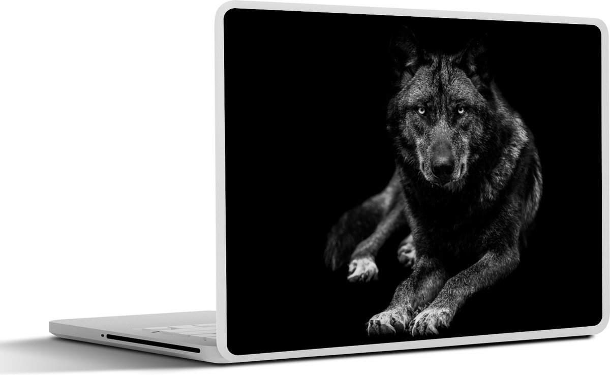 Laptop sticker - 14 inch - Dieren - Wolf - Zwart - Wit - Portret - 32x5x23x5cm - Laptopstickers - Laptop skin - Cover