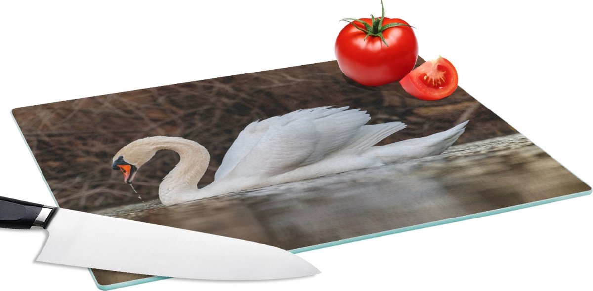 Glazen Snijplank - 39x28 - Zwaan - Water - Dieren - Vogel - Snijplanken Glas