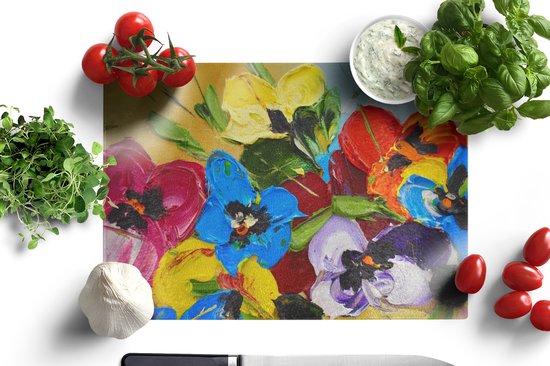 Planche à découper en Verres - 39x28 - Huile - Peinture - Fleurs - Planches à découper en Glas