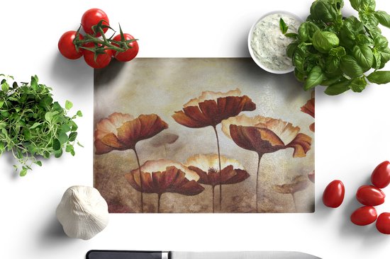 Glazen Snijplank - 28x20 - Schilderij - Bloemen - Olieverf - Planten - Snijplanken Glas