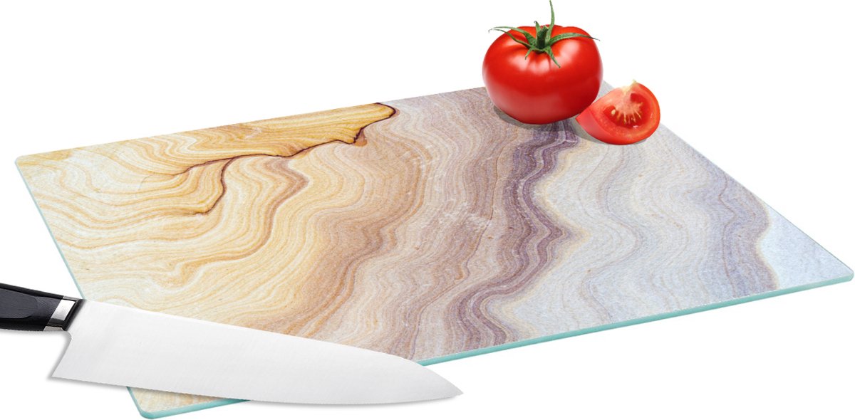 Glazen Snijplank - 39x28 - Marmer - Textuur - Zandsteen - Goud - Marmerlook - Snijplanken Glas