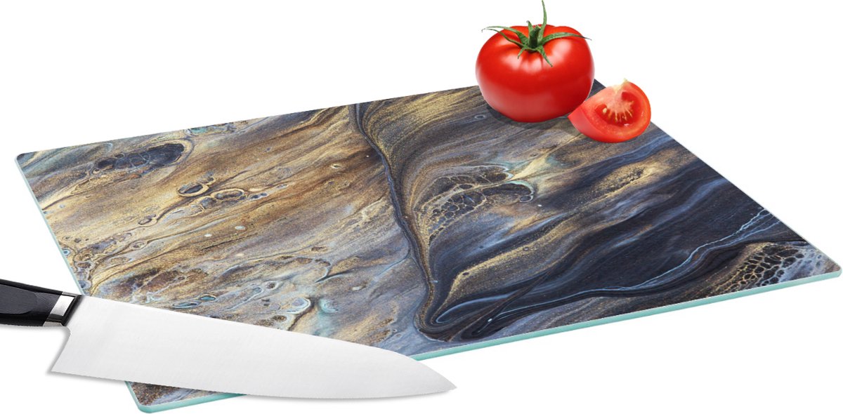Glazen Snijplank - 39x28 - Marmer - Goud - Waterverf - Textuur - Marmerlook - Snijplanken Glas