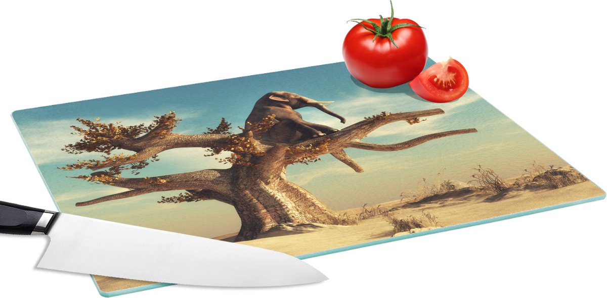 Glazen Snijplank - 39x28 - Olifant - Boom - Natuur - Woestijn - Snijplanken Glas