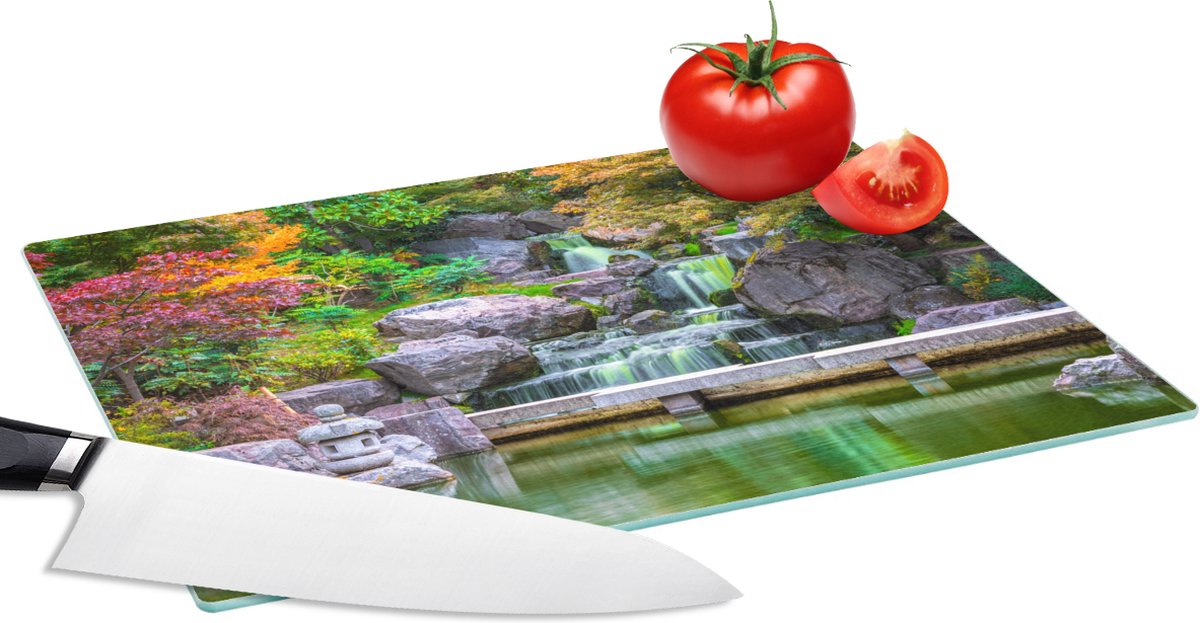 Glazen Snijplank - 28x20 - Stenen - Water - Bomen - Japans - Botanisch - Snijplanken Glas