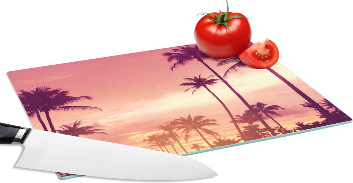 Glazen Snijplank - 28x20 - Lucht - Palmboom - Avond - Natuur - Tropisch - Snijplanken Glas