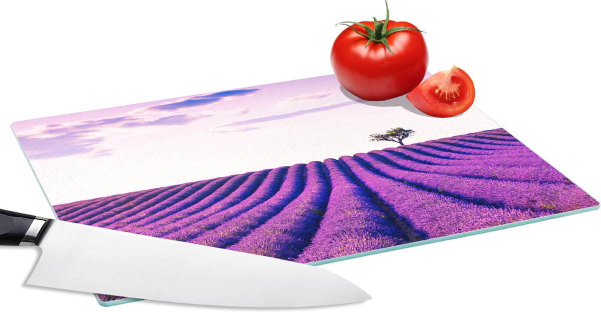 Glazen Snijplank - 28x20 - Lavendel - Bomen - Paars - Bloemen - Snijplanken Glas