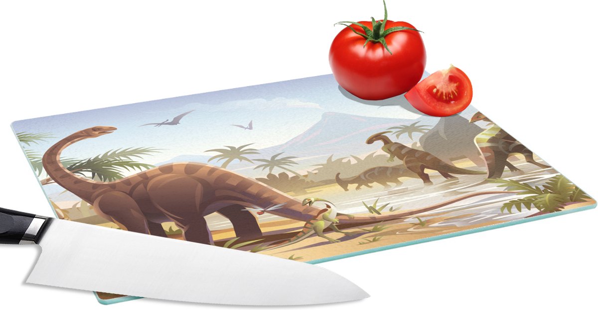Glazen Snijplank - 28x20 - Dinosaurus - Landschap - Tropisch - Kinderen - Jongens - Snijplanken Glas