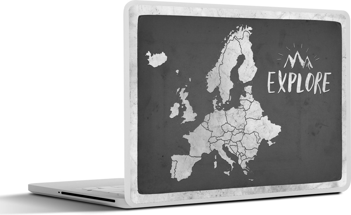 Laptop sticker - 11.6 inch - Vintage Europakaart met de tekst "Explore" - zwart wit - 30x21cm - Laptopstickers - Laptop skin - Cover