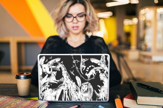 Laptop sticker - 13.3 inch - Aquarelverf - Dieren - Olifant - Flamingo - Jongens - Blauw - Kinderen - Kids - 31x22,5cm - Laptopstickers - Laptop skin - Cover