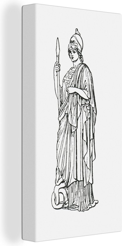 Canvas Schilderij Een zwart-witte illustratie van de Griekse godin Athena - 20x40 cm - Wanddecoratie