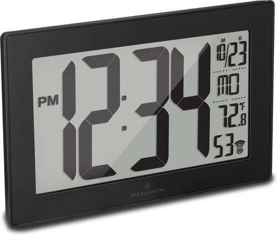 Marathon- Ottawa - Horloge murale - Groot écran avec grands chiffres clairement lisibles - Horloge et calendrier radio-pilotés - Zwart- Fièrement canadien