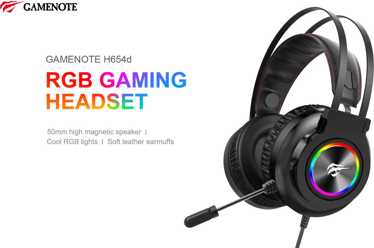 Havit GameNote Gaming headset RGB met 2.2 meter kabel - USB (licht) en 3.5mm audio jack connecties