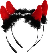 Set van 4x stuks halloween duivel hoorntjes diadeem met pluche - rood - plastic