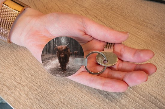Sleutelhanger - Schotse hooglander - Bos - Koe - Dieren - Natuur - Plastic - Rond - Uitdeelcadeautjes