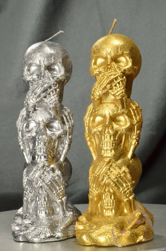 Halloween Skelet Kaars, Horen Zien en Zwijgen, set van 2 stuks, met de hand gemaakt door Candles by Milanne