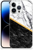 Smartphonehoesje Geschikt voor iPhone 14 Pro Max Smartphone hoesje Marble White Black