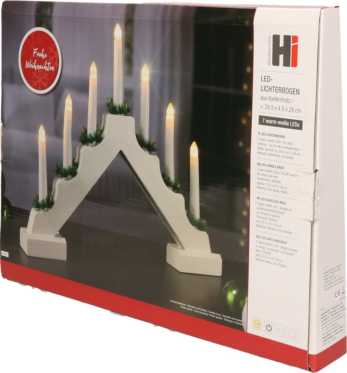 Pont De Bougies De Noël VidaXL En Pin Massif Rouge - 7 Bougies LED Blanc Chaud, Alimentation Piles - Décoration Festive 39.5x5x29 Cm - 11