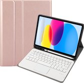 Case2go - Étui clavier Bluetooth adapté pour Apple iPad 10 10,9 pouces (2022) - QWERTY - Fonction réveil/ Sleep automatique - Avec porte-crayon - Pavé tactile - Or rose