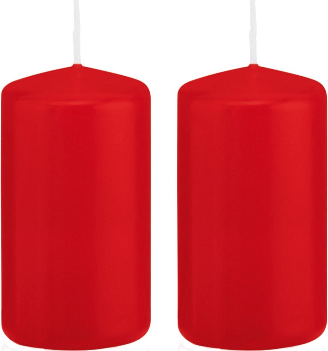 Trend Candles Cilinderkaars/stompkaars - 2x - rood - 6 x 12 cm - 40 branduren - met brandvertragende folie Kersenrood