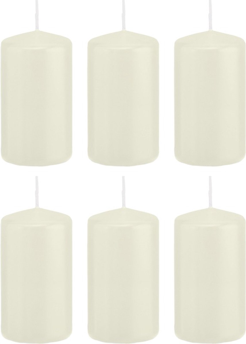 Trend Candles Cilinderkaars/stompkaars - 6x - ivoorwit - 6 x 12 cm - 40 branduren - met brandvertragende folie