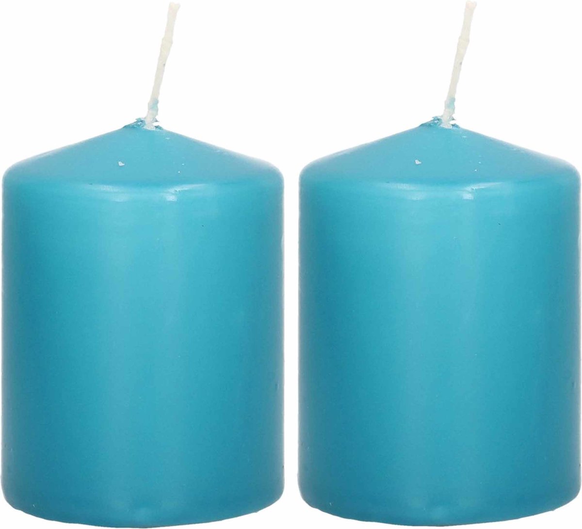 Enlightening Candles Trend Candles Cilinderkaars/stompkaars - 2x - turquoise - 6 x 8 cm - 29 branduren - met brandvertragende folie