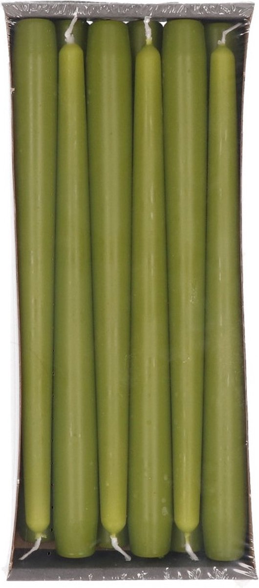 Enlightening Candles Dinerkaarsen - 12x stuks - olijfgroen - 8 branduren - 25 cm - kandelaar kaarsen - sfeerkaarsen