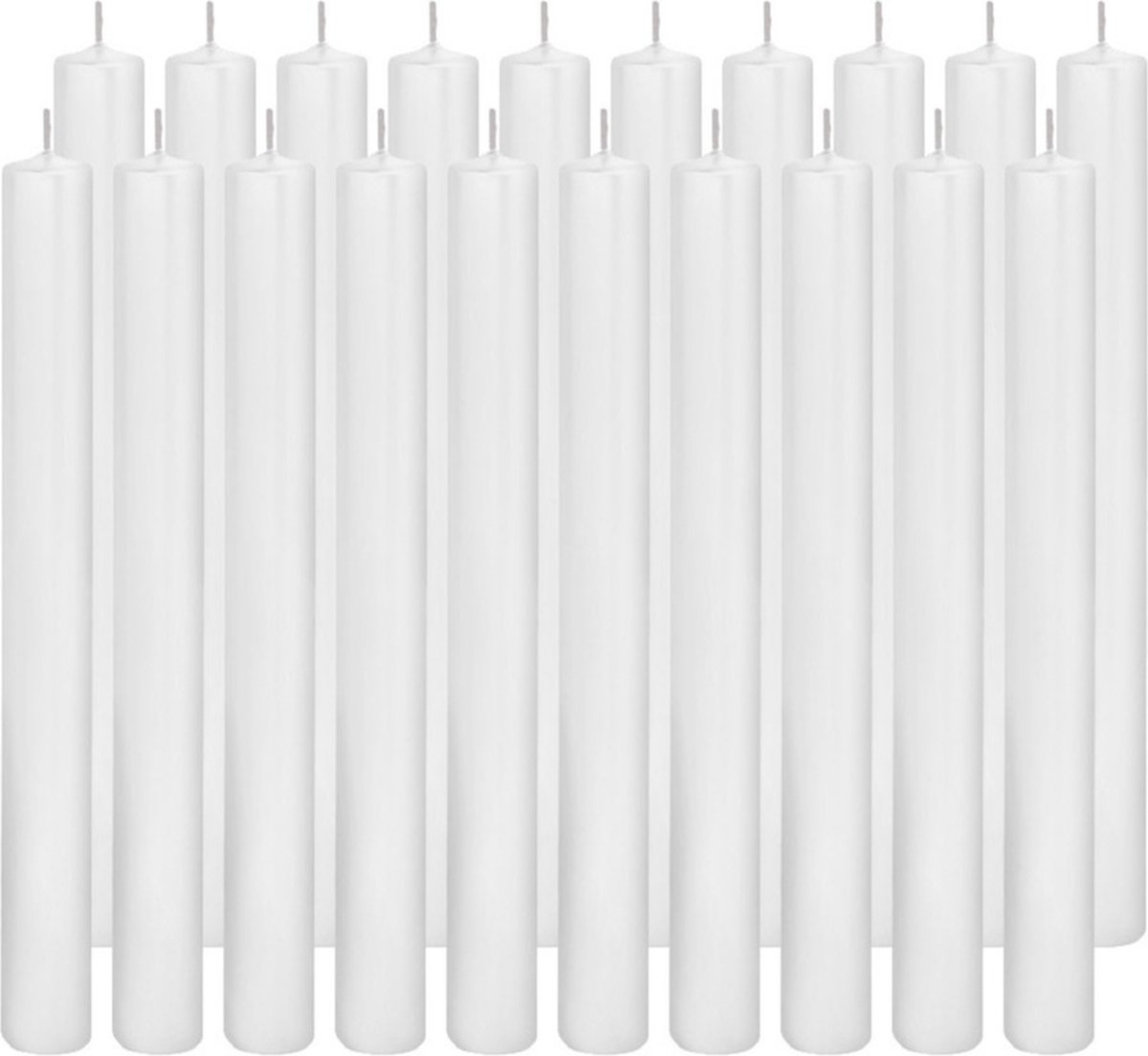 Trend Candles Dinerkaarsen wit - 20x - 25 cm - 14 branduren - Geurloze kaarsen - Rechte tafelkaarsen/kandelaarkaarsen