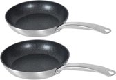 Pannenset 2x aluminium zwarte koekenpannen/hapjespannen Rila met anti-aanbak laag 21 cm en 28 cm