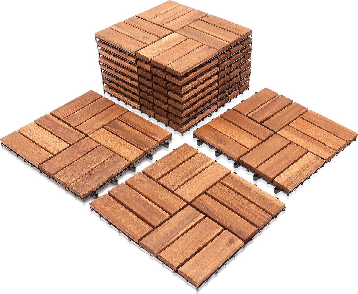 Ansobea 33 stuks houten tegels van acaciahout, 12 latten, 30 x 30 cm - 1 m². Balkontegels voor balkon, tuin en terras, eenvoudig, snel en praktisch gelegd