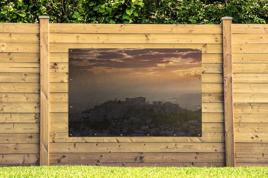 Affiche de jardin Acropole au crépuscule d'Athènes 180x120 cm - Toile de jardin / Toile d'extérieur / Peintures d'extérieur (décoration de jardin) XXL / Groot format!
