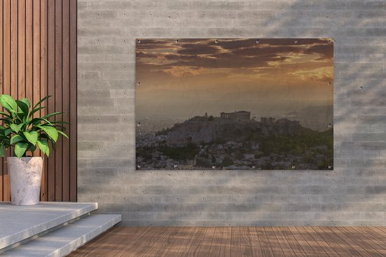 Affiche de jardin Acropole au crépuscule d'Athènes 180x120 cm - Toile de jardin / Toile d'extérieur / Peintures d'extérieur (décoration de jardin) XXL / Groot format!