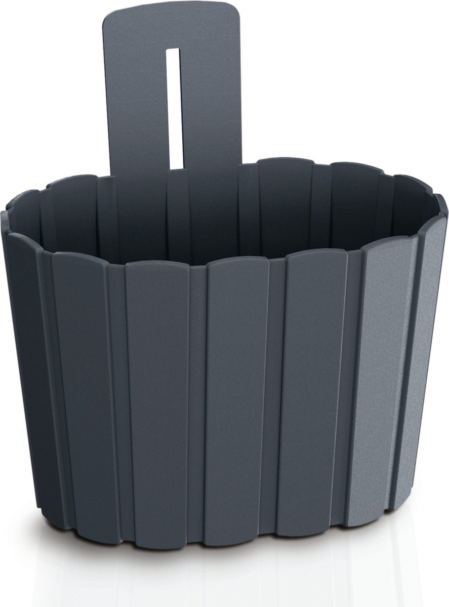 Prosperplast Muur plantenpot/bloempot houtlook - kunststof - 20 x 15 cm - antraciet - voor binnen/buiten