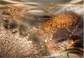 Fotobehangkoning - Behang - Vliesbehang - Fotobehang - Dandelions' World (Gold) - Gouden Paardenbloemen - 100 x 70 cm