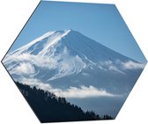 WallClassics - Dibond Hexagon - Hoge Besneeuwde Berg - 80x69.6 cm Foto op Hexagon (Met Ophangsysteem)
