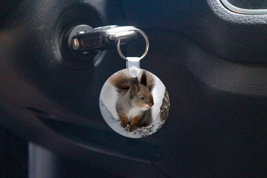 Porte-clés - Écureuil - Animal - Arbre - Hiver - Plastique - Rond - Cadeaux à distribuer