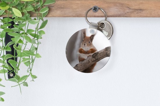 Porte-clés - Écureuil - Arbre - Flocon - Hiver - Plastique - Rond - Cadeaux à distribuer