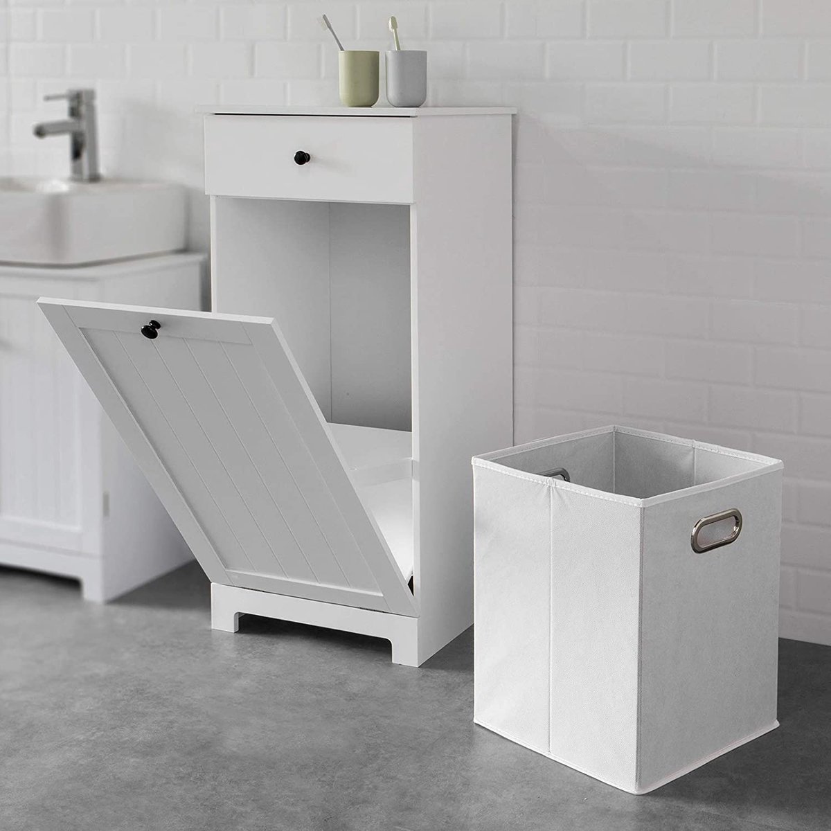 Vasagle badkamerkast met wasmand - Opbergkast gang / badkamer - met