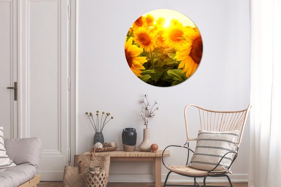 WallCircle - Papier peint cercle - Tournesol - Jaune - Bloem - 100x100 cm - Papier peint autocollant - Papier peint cercle - Papier peint cercle autocollant - Papier peint rond - Salon