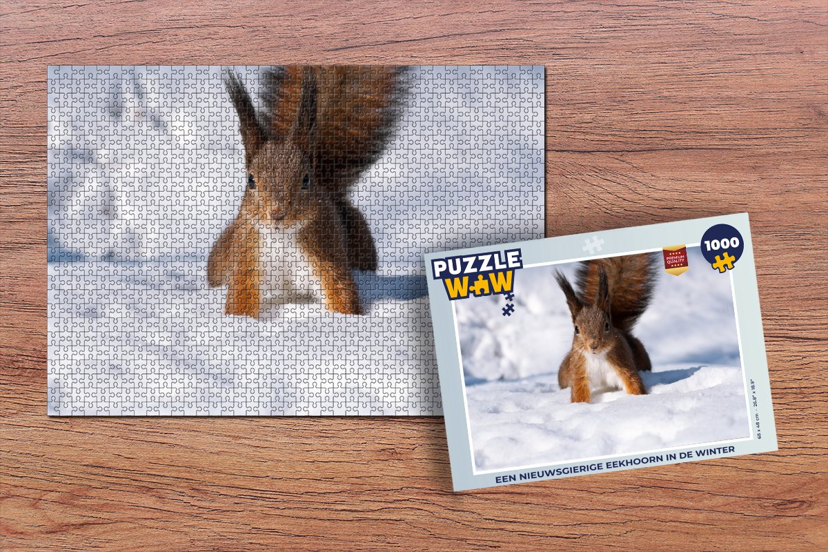 Puzzel Eekhoorn - Knaagdier - Sneeuw - Winter - Legpuzzel - Puzzel 1000 stukjes volwassenen - Kerst - Cadeau - Kerstcadeau voor mannen, vrouwen en kinderen