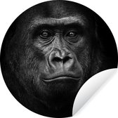 Behangcirkel - Gorilla - Aap - Zwart-wit - Portret - Zelfklevend behang - 50x50 cm - Behang zelfklevend - Behang rond - Schilderij rond - Slaapkamer