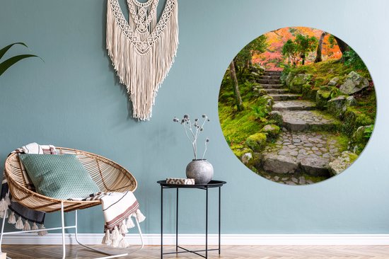 WallCircle - Papier peint cercle - Papier peint autocollant - Japon - Pierres - Arbres - Mousse - Jardin - Papier peint autocollant - Papier peint cercle autocollant - 140x140 cm - Papier peint rond - Papier peint cercle