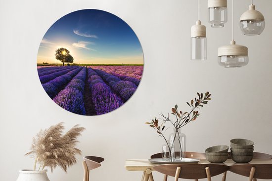 WallCircle - Papier peint cercle - Lavande - Fleurs - Arbre - Soleil - Paysage - Papier peint cercle fleurs - Papier peint cercle autocollant - Papier peint autocollant - 140x140 cm - Papier peint cercle - Papier peint rond