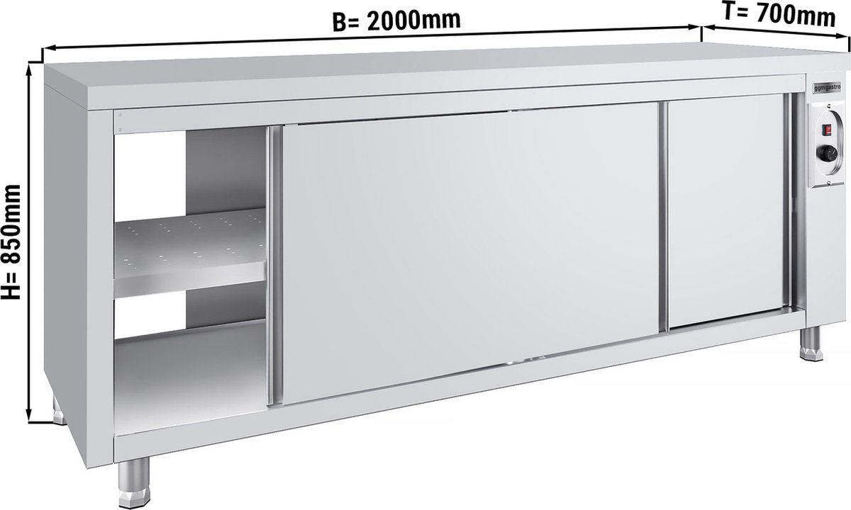 Warmhoudkast PREMIUM – 2,0 m - Met doorgeefluik | GGM Gastro