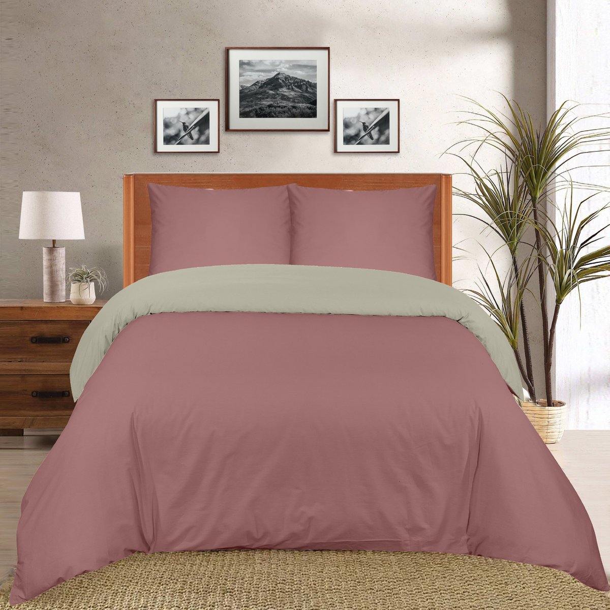 The Linen Collection - Dekbedovertrekset - Katoen Percale - dubbelzijdig- Dusty Pink/Beige - 200x220