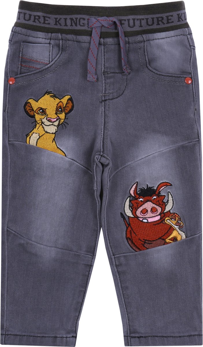 Grijze jeans/spijkerbroek met elastiek, zakken en afbeeldingen - Timon en Pumbaa DISNEY / 62